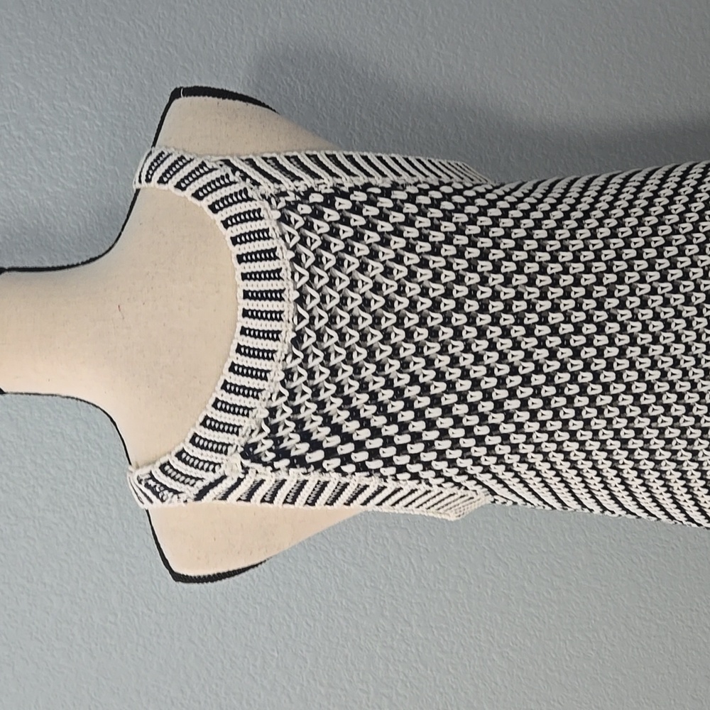 SOFT SURROUNDINGS Bambado Fringe Halter Tank Top Navy White Knit LARGE MiniDress - Picture 9 of 13